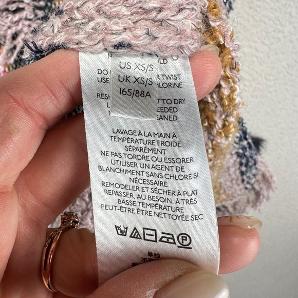 Pilcro Anthropologie Evil Eye Fringe Cardigan Sweater XS/S Boho Intarsia Knit - Picture 7 of 11